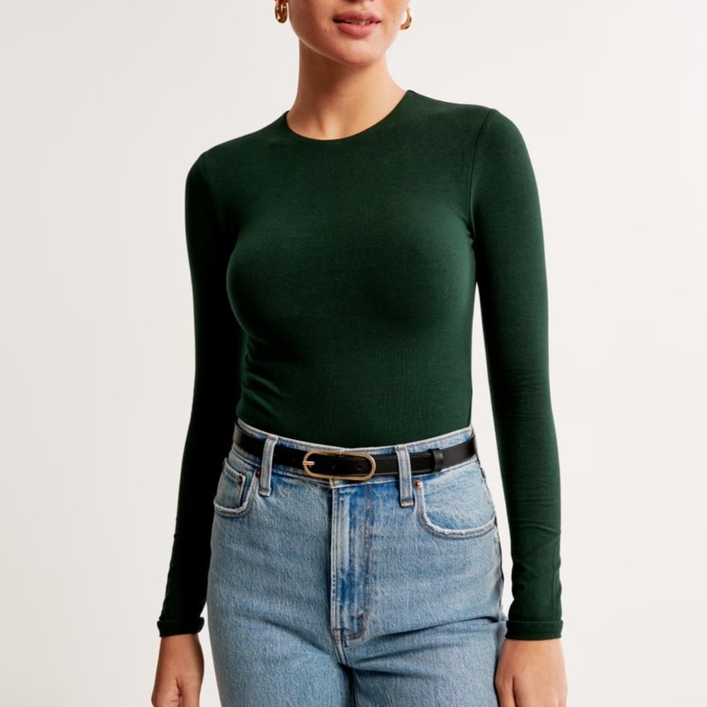 Abercrombie & Fitch - Long-Sleeve Cotton-Blend Seamless Fabric Crew Bodysuit - L